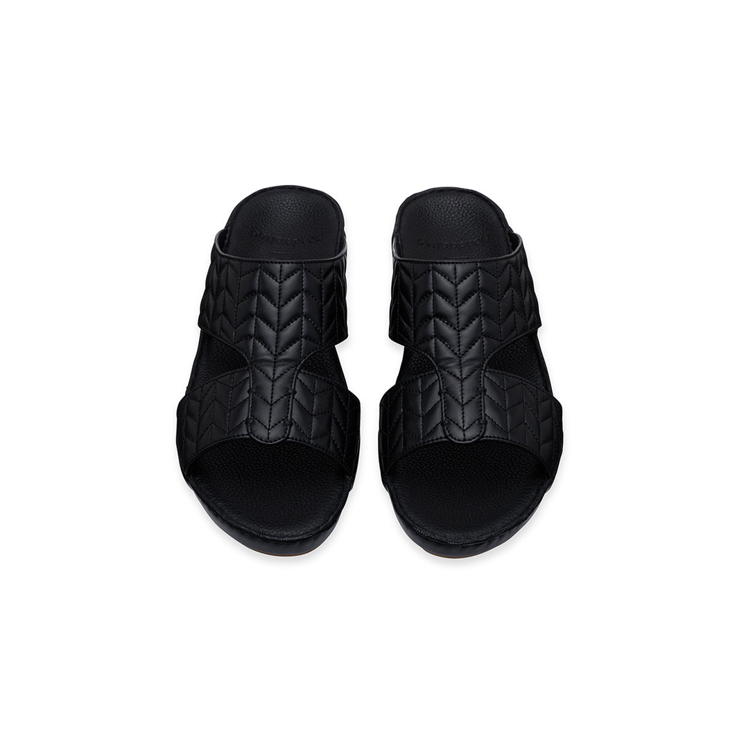 Mens Arabic Sandals Buckle in Cross Stitch in Full Black