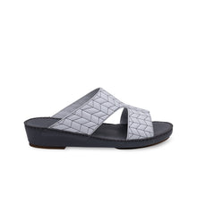 Load image into Gallery viewer, Mens Arabic Sandals Buckle in Cross Stitch in White and Dark Grey
