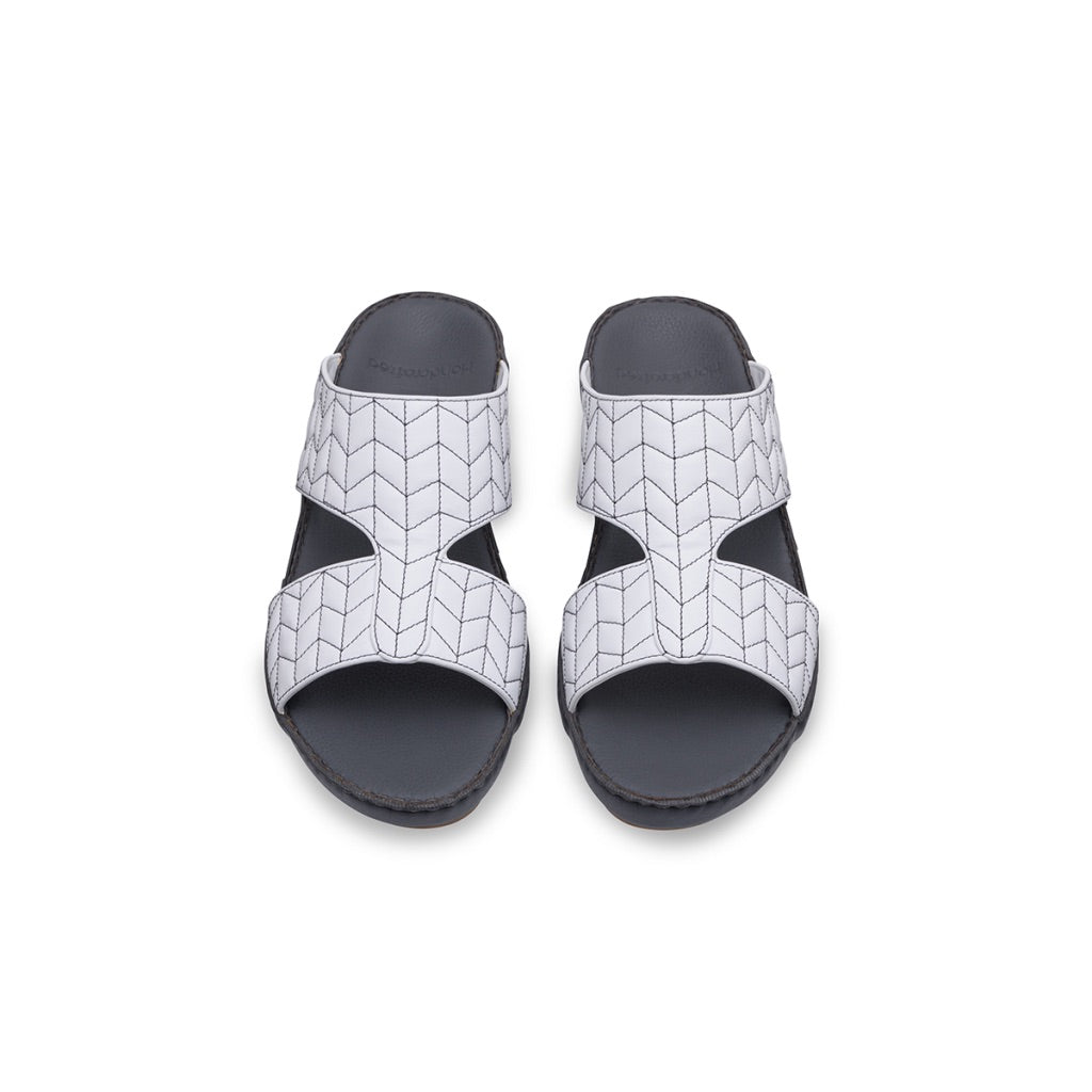 Mens Arabic Sandals Buckle in Cross Stitch in White and Dark Grey
